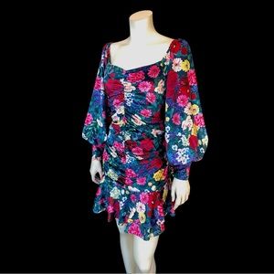 ROCOCO SAND Floral On or Off the Shoulder Ruched Mini Dress S